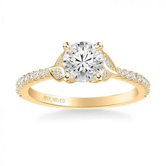 ArtCarved Bluebelle Contemporary Side Stone Floral Diamond Engagement Ring in 18k Yellow Gold