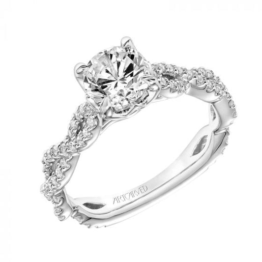 Artcarved Bridal Semi-Mounted with Side Stones Contemporary Floral Twist Engagement Ring Sweetpea 18K White Gold