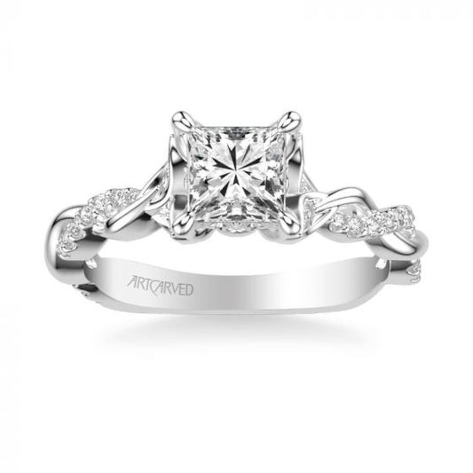 ArtCarved Platinum Amaryllis Contemporary Side Stone Floral Diamond Engagement Ring