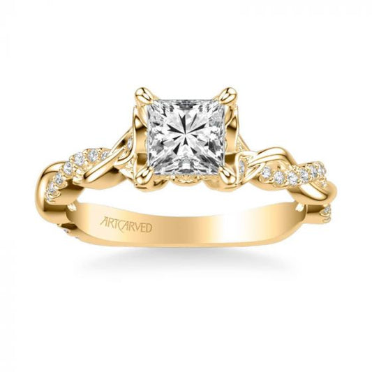 ArtCarved Amaryllis Contemporary Side Stone Floral Diamond Engagement Ring in 14k Yellow Gold