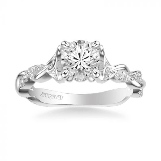 ArtCarved Platinum Amaryllis Contemporary Side Stone Floral Diamond Engagement Ring