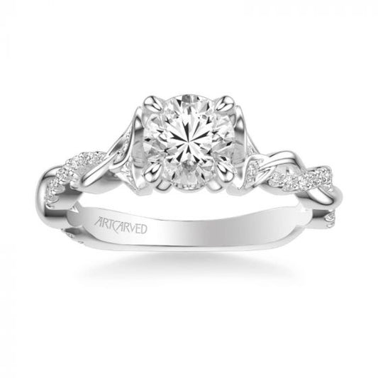 ArtCarved Platinum Amaryllis Contemporary Side Stone Floral Diamond Engagement Ring