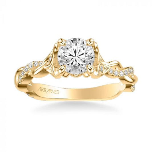 ArtCarved Amaryllis Contemporary Side Stone Floral Diamond Engagement Ring in 18k Yellow Gold