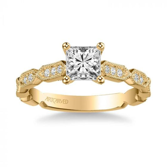 ArtCarved Cressida Vintage Side Stone Diamond Engagement Ring in 14k Yellow Gold