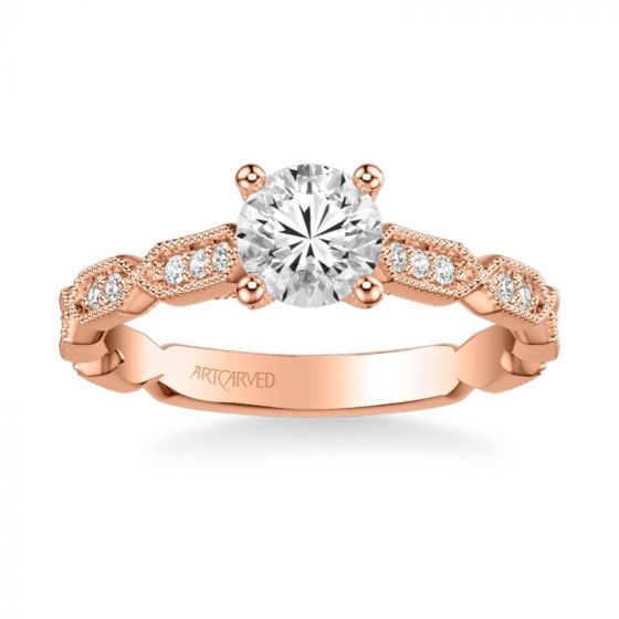 ArtCarved Cressida Vintage Side Stone Diamond Engagement Ring in 18k Rose Gold