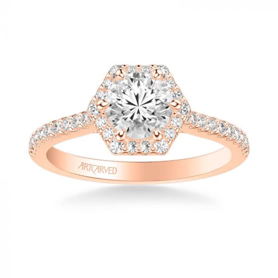 ArtCarved Lorelei Contemporary Hexagon Halo Diamond Engagement Ring in 18k Rose Gold