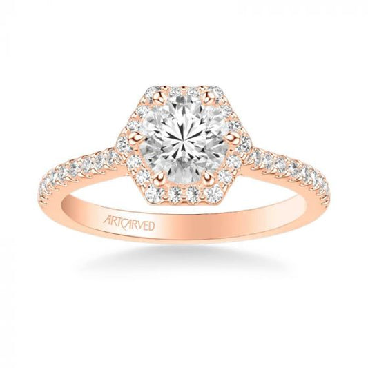 ArtCarved Lorelei Contemporary Hexagon Halo Diamond Engagement Ring in 18k Rose Gold