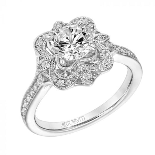 Artcarved Bridal Mounted with Side Stones Vintage Vintage Engagement Ring Helen 18K White Gold