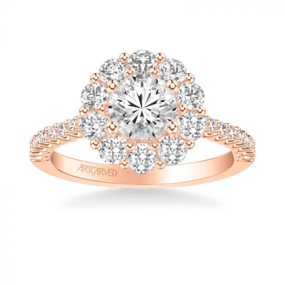 ArtCarved Penny Classic Round Halo Diamond Engagement Ring in 14k Rose Gold
