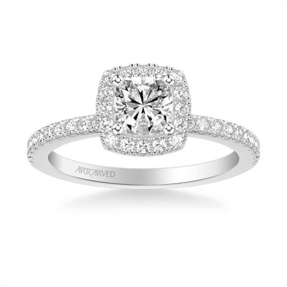 ArtCarved Molly Classic Cushion Halo Diamond Engagement Ring in 14k White Gold