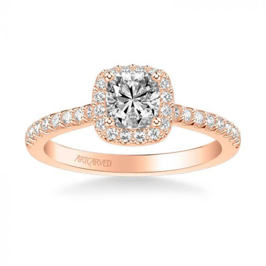 ArtCarved Tori Classic Cushion Halo Diamond Engagement Ring in 14k Rose Gold