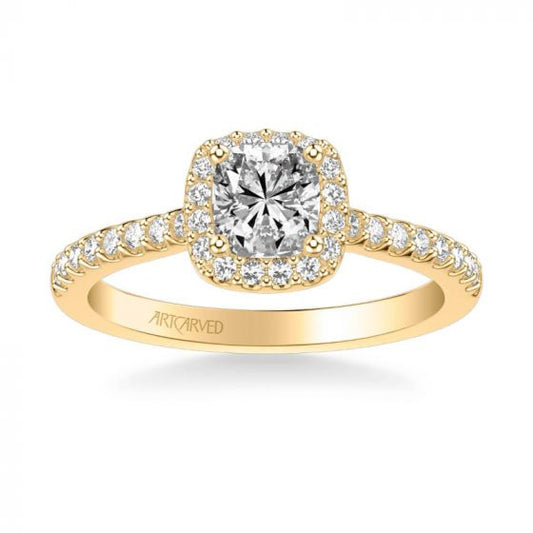 ArtCarved Tori Classic Cushion Halo Diamond Engagement Ring in 14k Yellow Gold