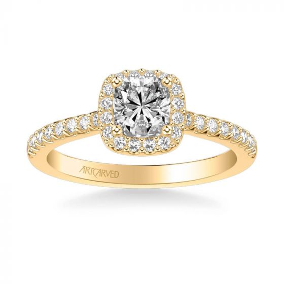 ArtCarved Tori Classic Cushion Halo Diamond Engagement Ring in 18k Yellow Gold