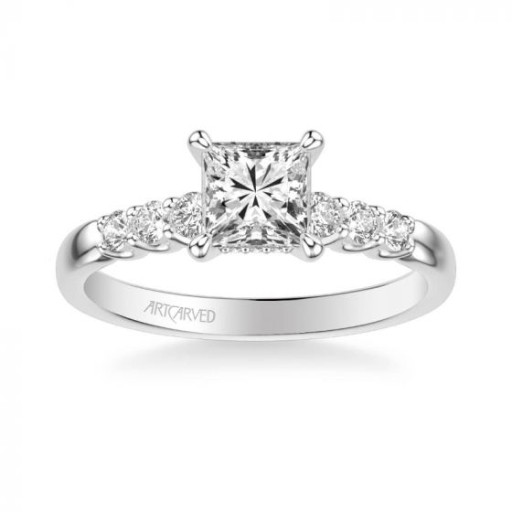 ArtCarved Erica Classic Side Stone Diamond Engagement Ring in 14k White Gold