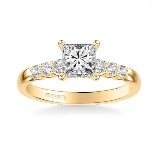 ArtCarved Erica Classic Side Stone Diamond Engagement Ring in 14k Yellow Gold