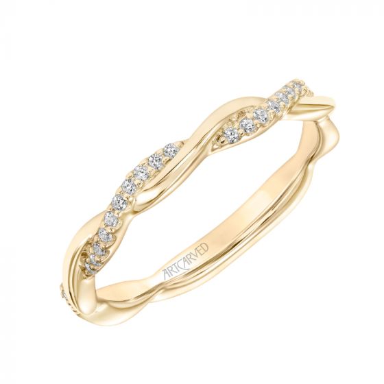 Artcarved Bridal Mounted with Side Stones Contemporary Diamond Wedding Band Dani 14K Yellow Gold