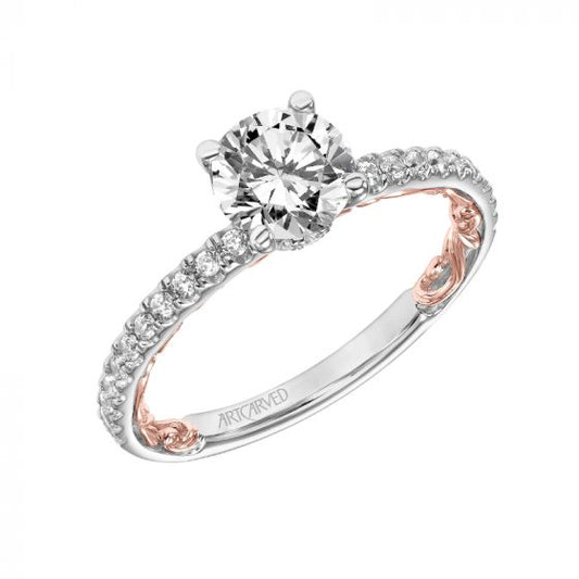 Artcarved Bridal Mounted with CZ Center Classic Lyric Diamond Engagement Ring Cora 14K White Gold Primary & 14K Rose Gold
