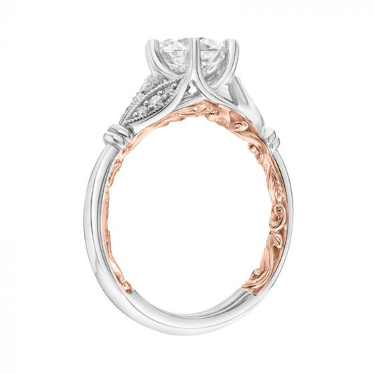 Artcarved Bridal Semi-Mounted with Side Stones Classic Lyric Engagement Ring Credence 14K White Gold Primary & 14K Rose Gold