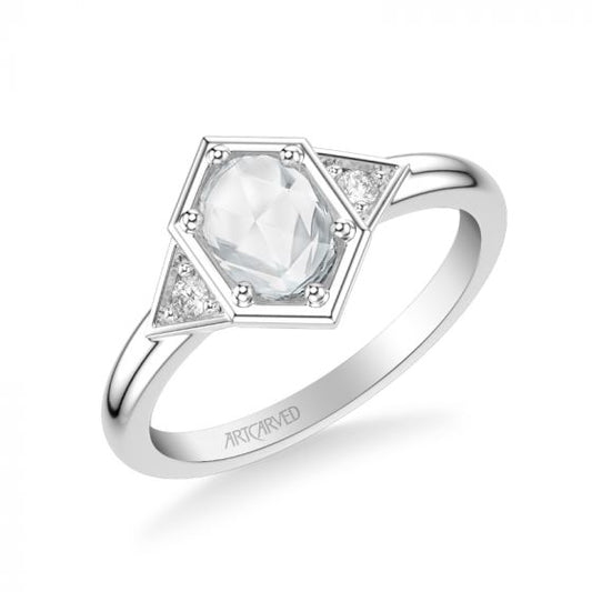 Artcarved Bridal Mounted Mined Live Center Contemporary Rose Goldcut 3-Stone Engagement Ring Alice 14K White Gold