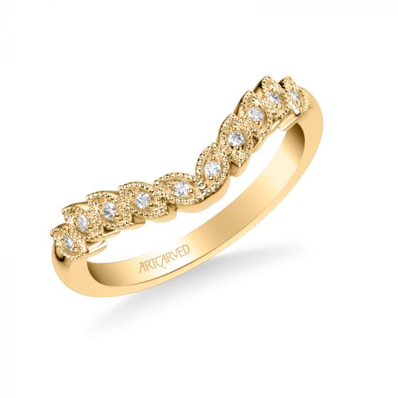 Artcarved Bridal Mounted with Side Stones Contemporary Rose Goldcut Diamond Wedding Band 18K Yellow Gold