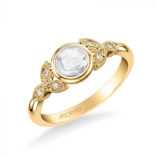 Artcarved Bridal Mounted Mined Live Center Contemporary Rose Goldcut Engagement Ring 18K Yellow Gold