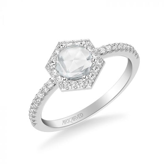 Artcarved Bridal Mounted Mined Live Center Contemporary Rose Goldcut Halo Engagement Ring Angelyn 18K White Gold