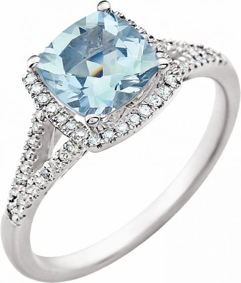14K White Aquamarine & 1/5 CTW Diamond Ring