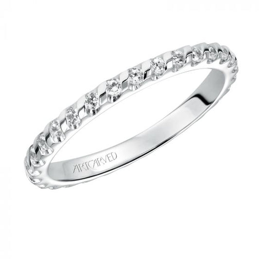 Artcarved Bridal Mounted with Side Stones Contemporary Dual Eternity Anniversary Band 14K White Gold