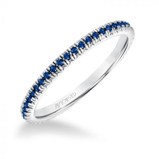 Artcarved Bridal Mounted with Side Stones Contemporary Stackable Eternity Anniversary Band 14K White Gold & Blue Sapphire