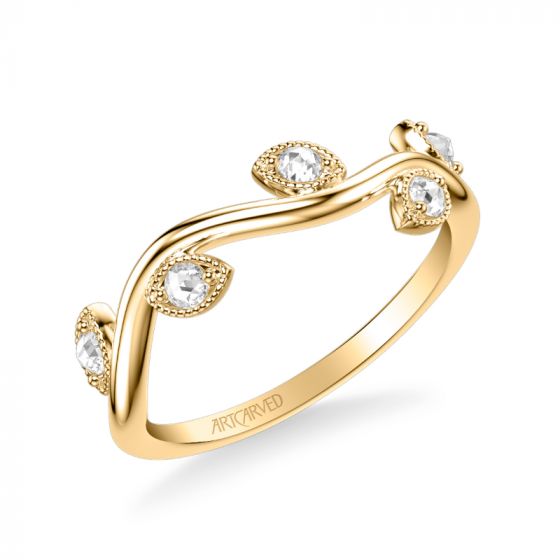 Artcarved Bridal Mounted with Side Stones Contemporary Rose Goldcut Diamond Anniversary Band 18K Yellow Gold