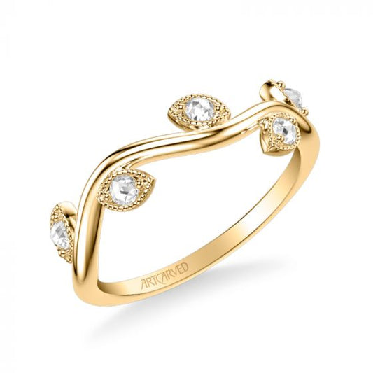 Artcarved Bridal Mounted with Side Stones Contemporary Rose Goldcut Diamond Anniversary Band 18K Yellow Gold