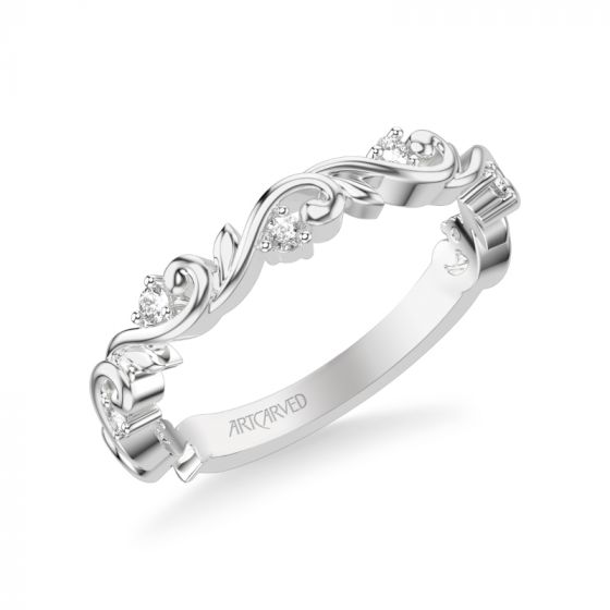 Artcarved Bridal Mounted with Side Stones Classic Lyric Diamond Anniversary Ring 18K White Gold