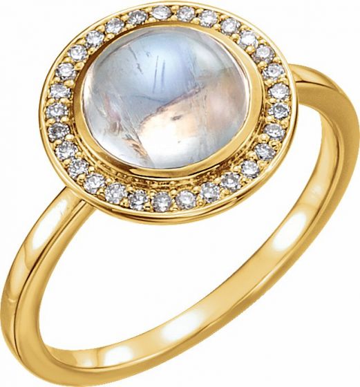 14K Yellow Rainbow Moonstone & 1/8 CTW Diamond Halo-Style Ring