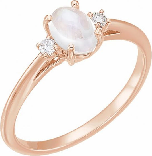 14K Rose Rainbow Moonstone & .06 CTW Diamond Ring
