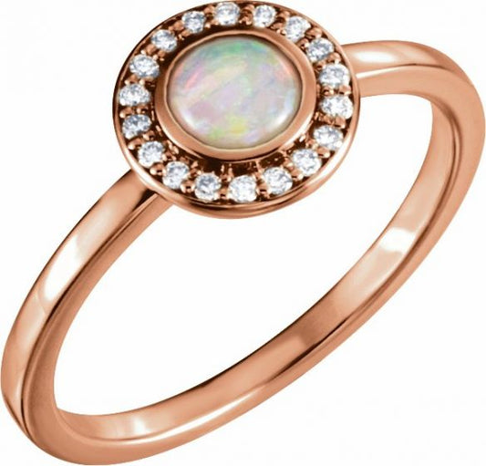 14K Rose Opal & .07 CTW Diamond Halo-Style Ring