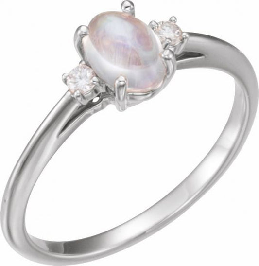 14K White Rainbow Moonstone & .06 CTW Diamond Ring