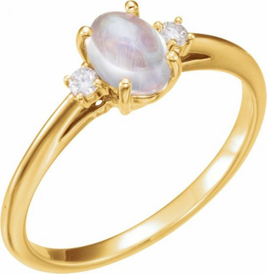 14K Yellow Rainbow Moonstone & .06 CTW Diamond Ring