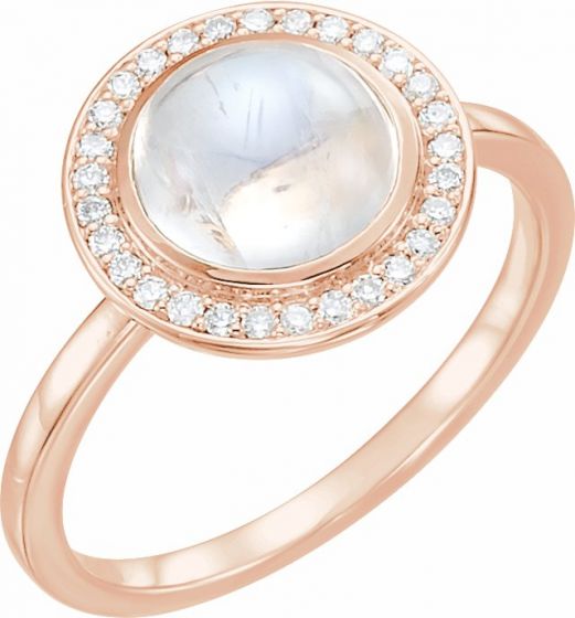 14K Rose Rainbow Moonstone & 1/8 CTW Diamond Halo-Style Ring