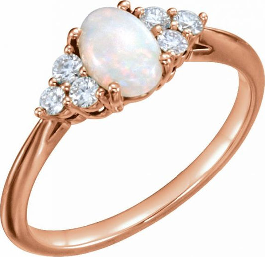 14K Rose Opal & 1/5 CTW Diamond Ring