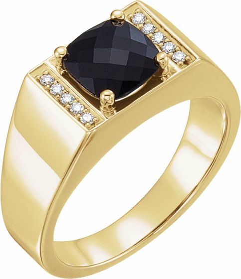14K Yellow Onyx & 1/10 CTW Diamond Ring