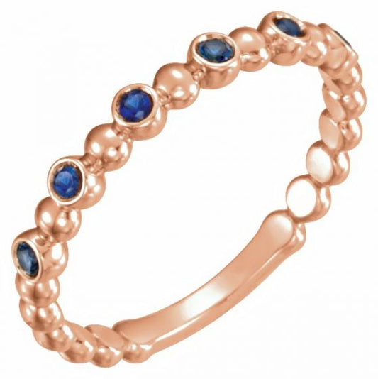 14K Rose Blue Sapphire Stackable Ring