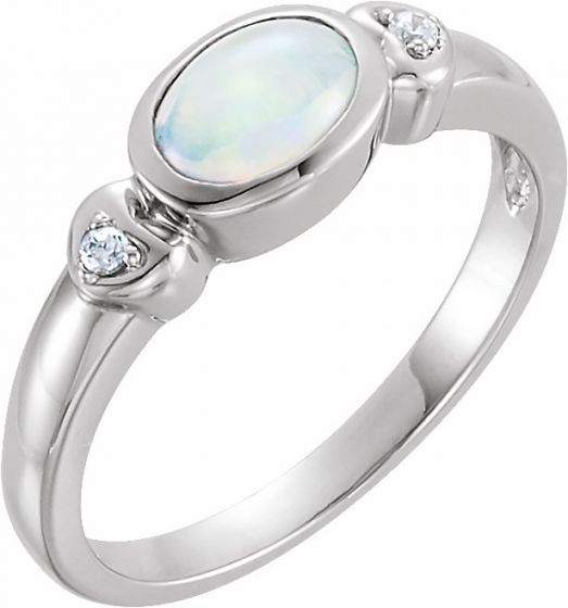 14K White Opal & .03 CTW Diamond Accented Ring