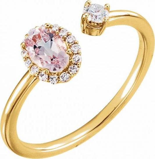 14K Yellow Morganite & 1/6 CTW Diamond Halo-Style Ring