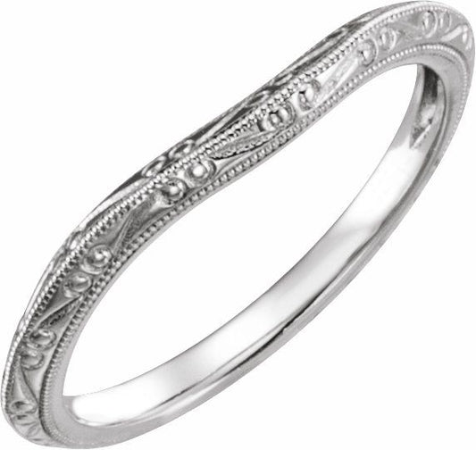 14K White Design-Engraved Band for 5.2 mm Engagement Ring