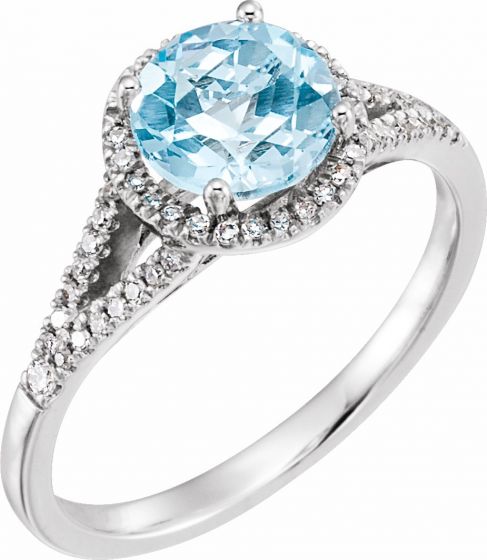 14K White Sky Blue Topaz & 1/5 CTW Diamond Ring