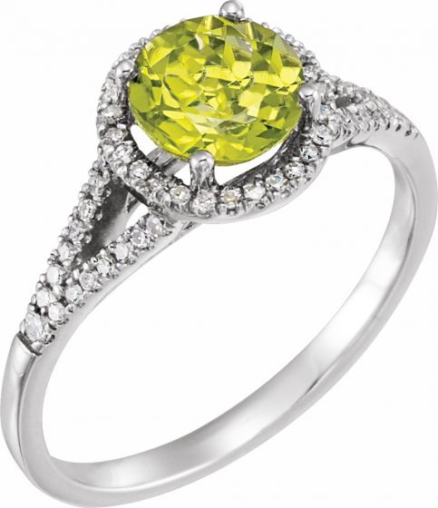 14K White Peridot & 1/5 CTW Diamond Ring