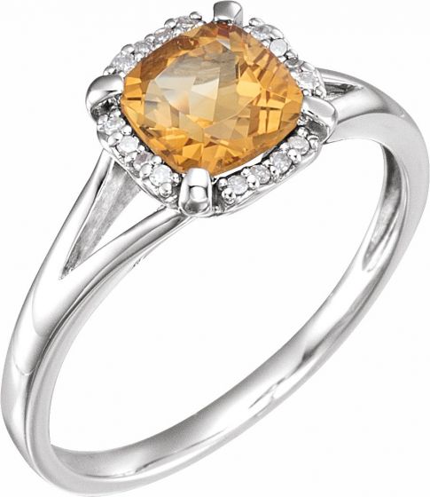 14K White Citrine & .05 CTW Diamond Ring
