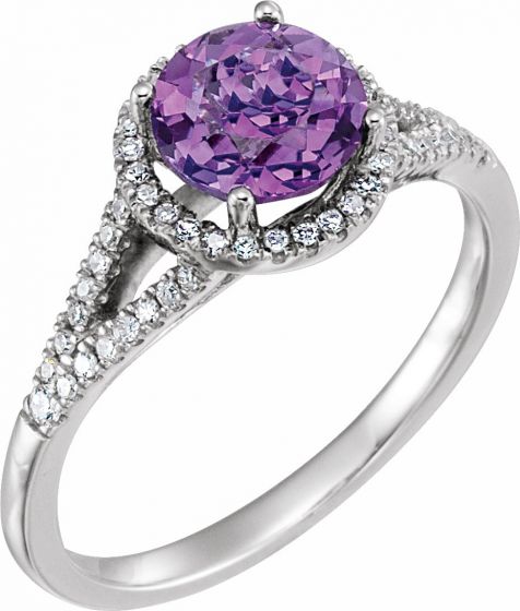 14K White Amethyst & 1/5 CTW Diamond Ring