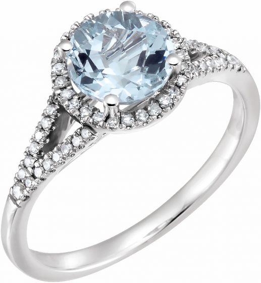 14K White Aquamarine & 1/5 CTW Diamond Ring