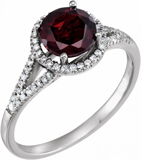 14K White Mozambique Garnet & 1/6 CTW Diamond Ring